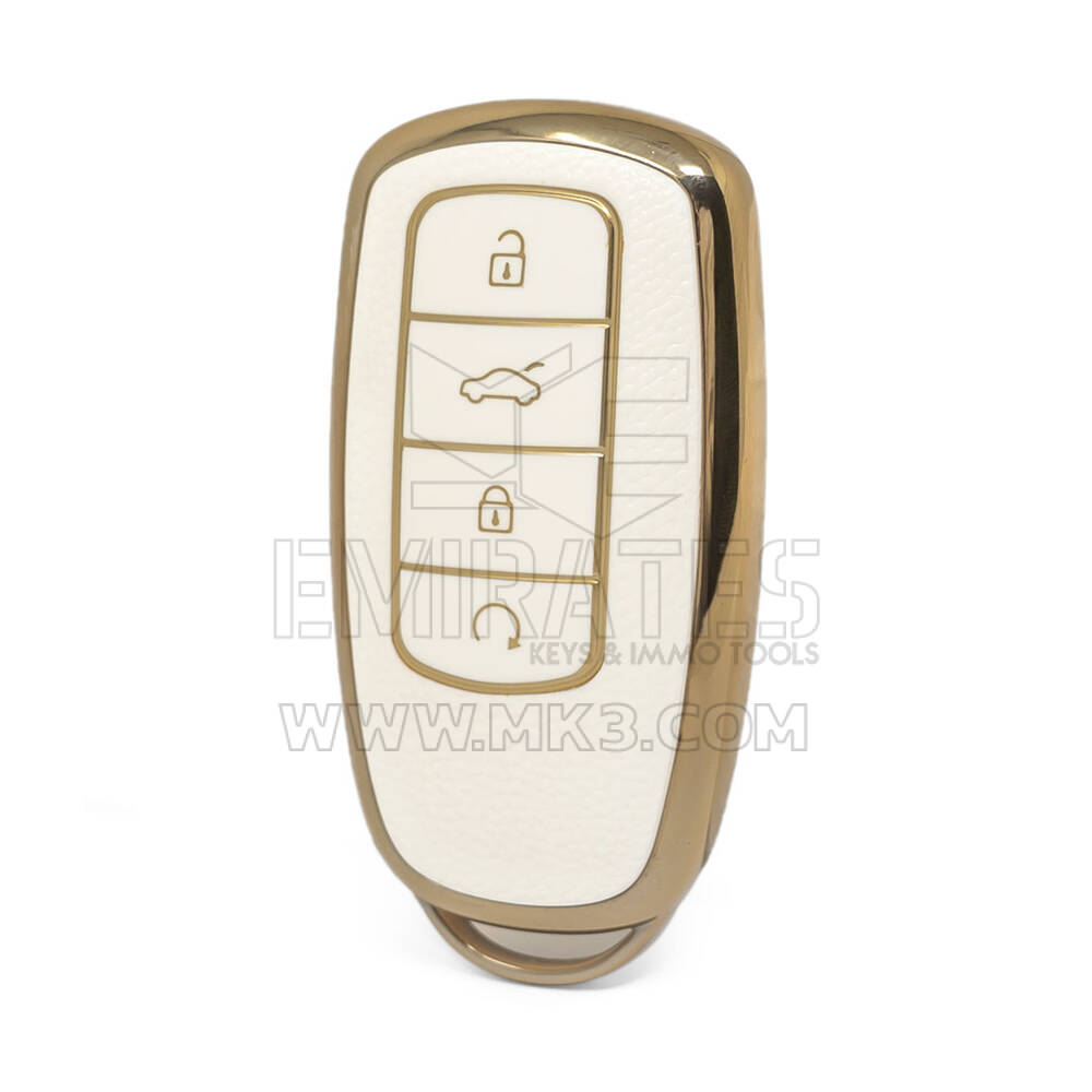 Nano High Quality Gold Leather Cover For Chery Remote Key 4 Buttons White Color CR-C13J