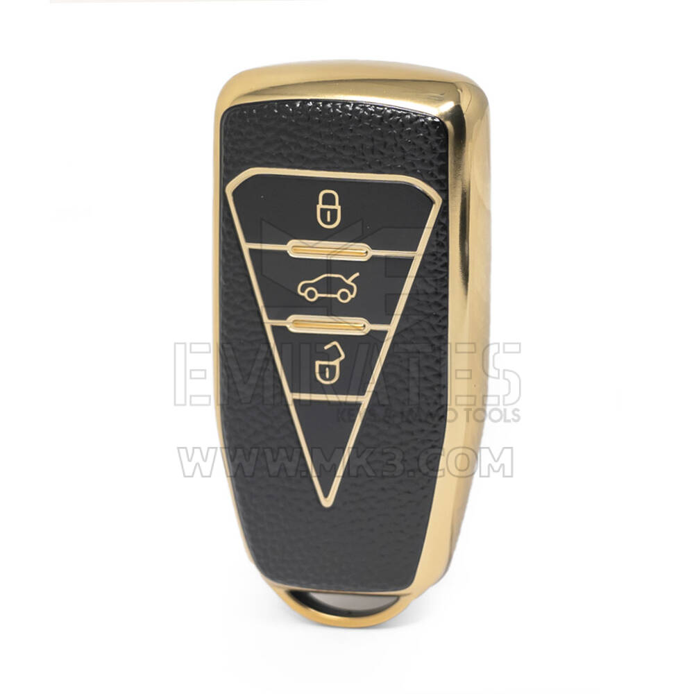 Nano Funda de cuero dorado de alta calidad para mando a distancia Venucia, 3 botones, Color negro, VNC-B13J