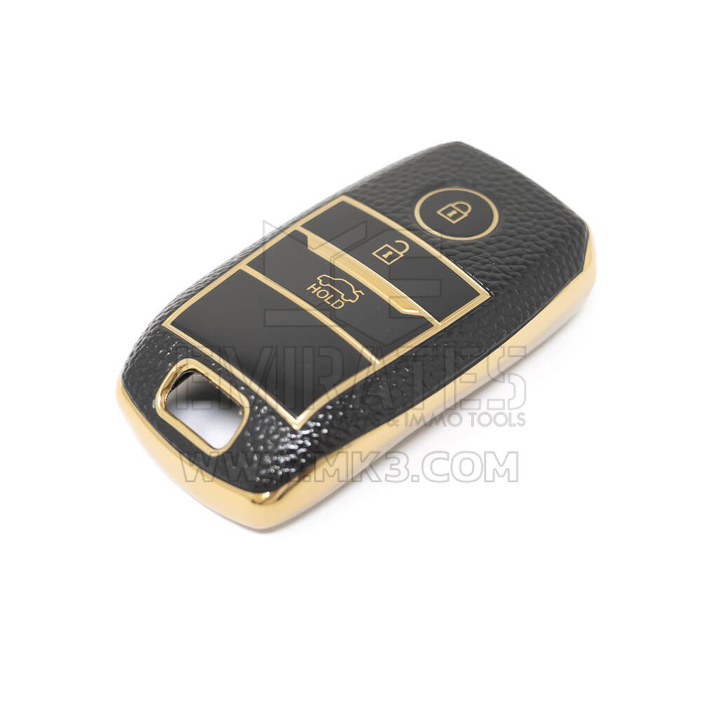 جديد ما بعد البيع نانو غطاء جلد ذهبي عالي الجودة لكيا مفتاح بعيد 3 أزرار أسود اللون KIA-A13J | مفاتيح الإمارات