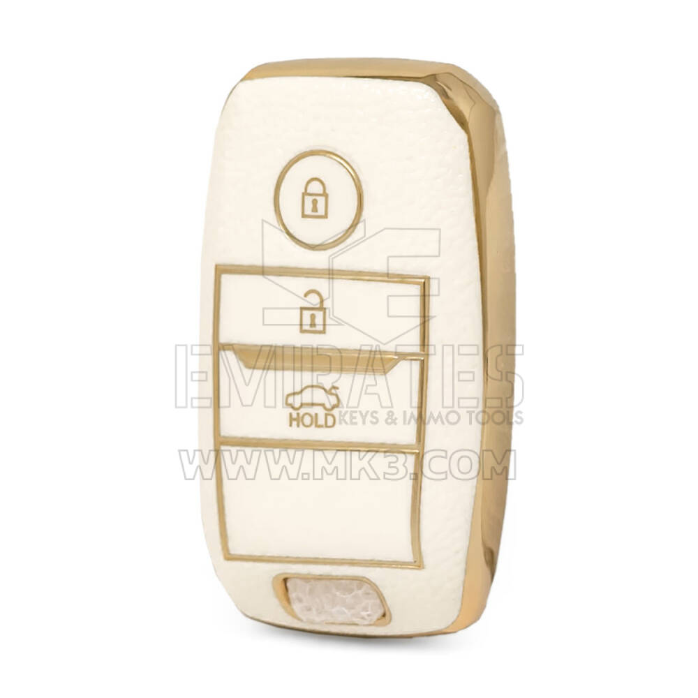Capa de couro dourado nano de alta qualidade para chave remota KIA 3 botões cor branca KIA-A13J