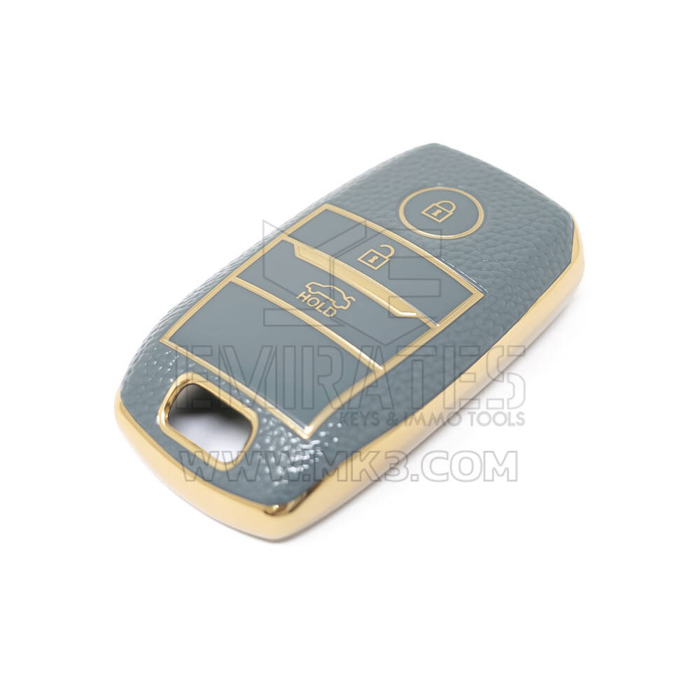 Novo aftermarket nano capa de couro dourado de alta qualidade para chave remota kia 3 botões cor cinza KIA-A13J | Chaves dos Emirados