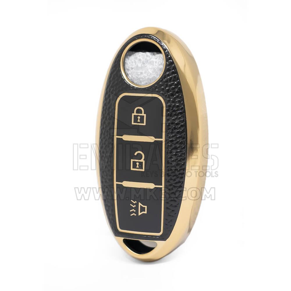 Nano Funda de cuero dorado de alta calidad para llave remota Nissan, 3 botones, Color negro, NS-A13J3A