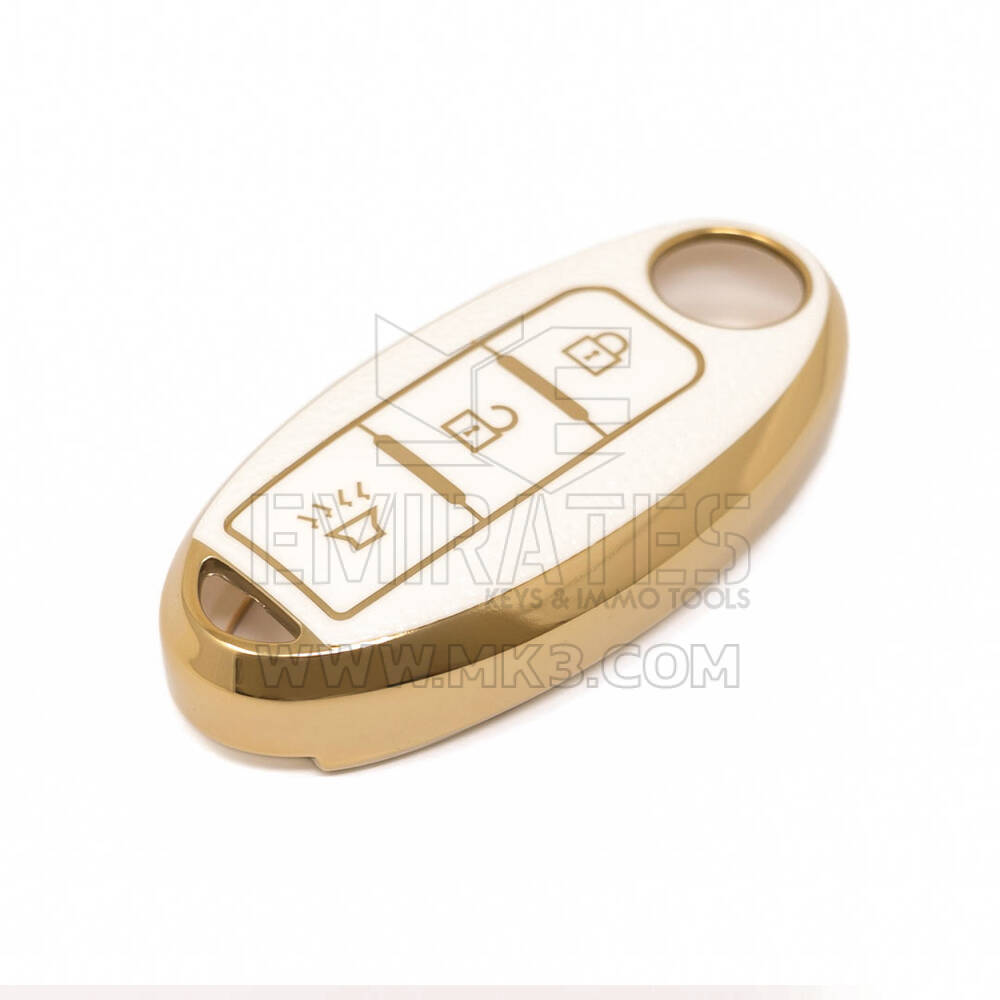 Nueva cubierta de cuero dorado Nano de alta calidad para llave remota de Nissan, 3 botones, Color blanco, NS-A13J3A | Cayos de los Emiratos