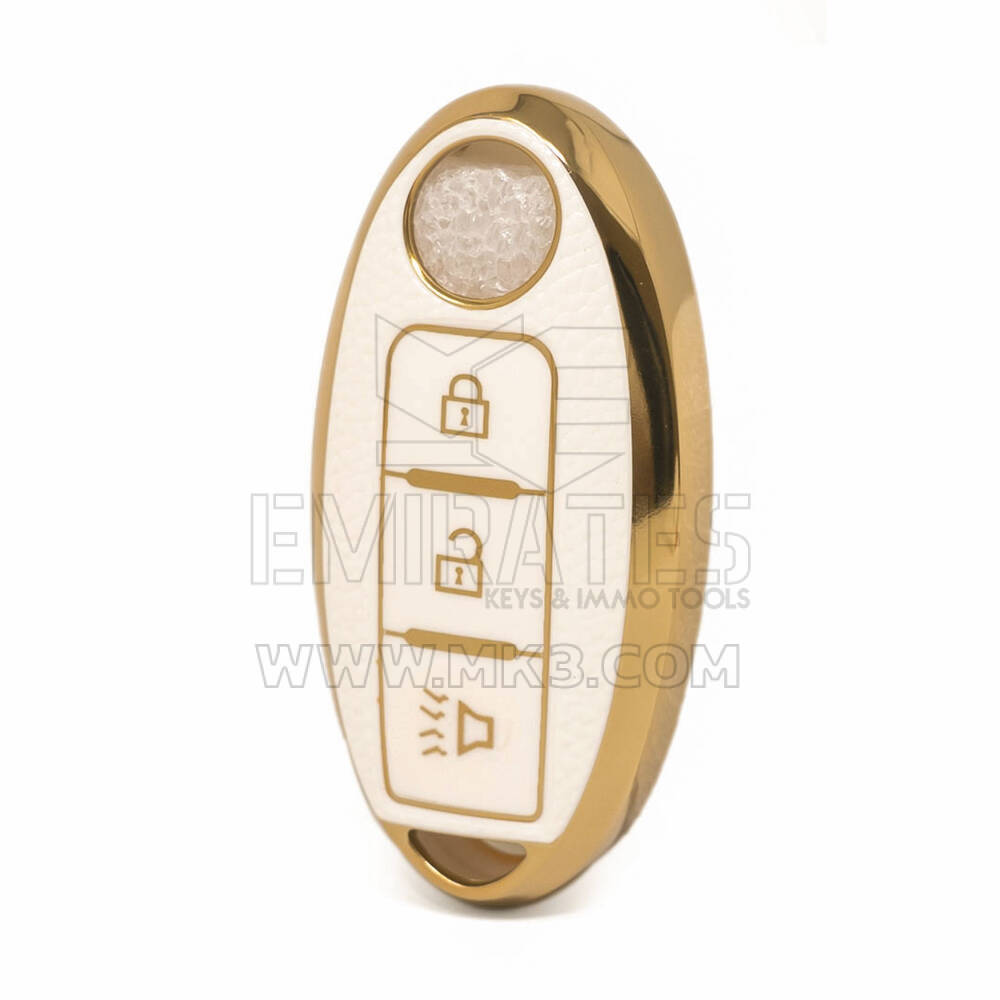 Nano – housse en cuir doré de haute qualité, pour clé télécommande Nissan à 3 boutons, couleur blanche NS-A13J3A