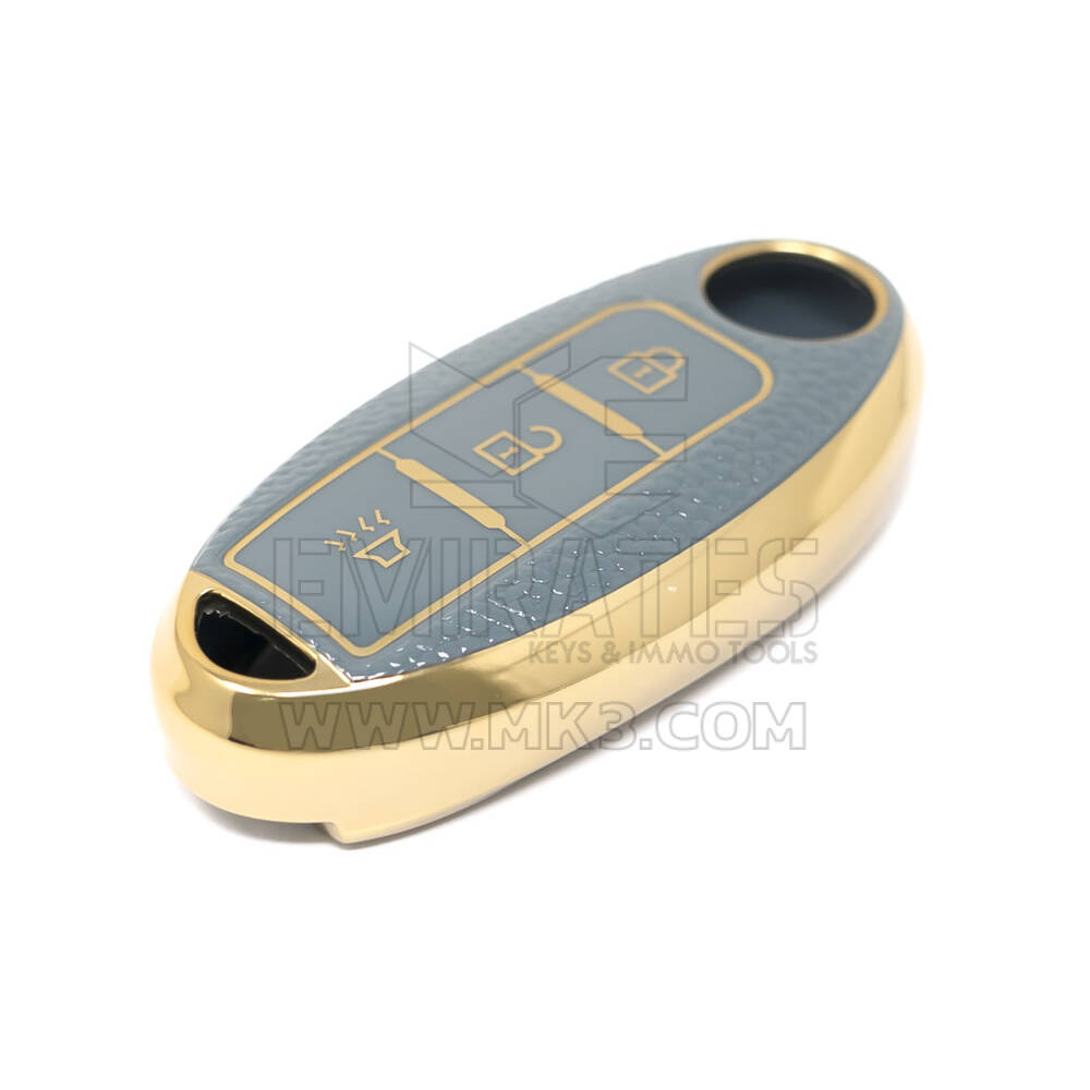 Nueva funda de cuero dorado Nano de alta calidad para llave remota de Nissan, 3 botones, Color gris, NS-A13J3A | Cayos de los Emiratos