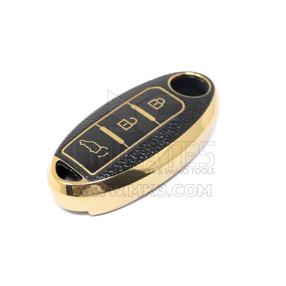 Nueva cubierta de cuero dorado Nano de alta calidad para llave remota de Nissan, 3 botones, Color negro, NS-A13J3B | Cayos de los Emiratos
