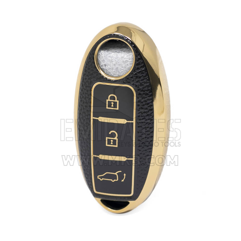 Nano Funda de cuero dorado de alta calidad para llave remota Nissan, 3 botones, Color negro, NS-A13J3B