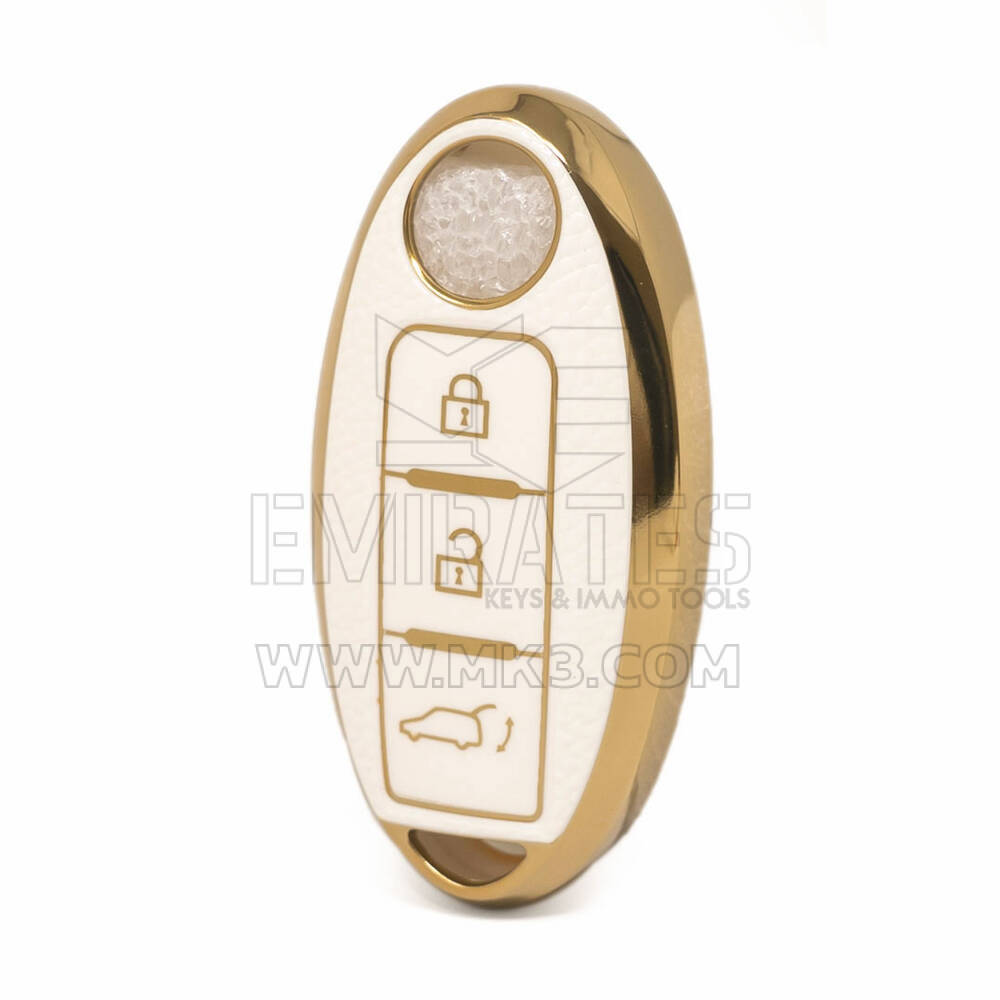 Nano – housse en cuir doré de haute qualité, pour clé télécommande Nissan à 3 boutons, couleur blanche NS-A13J3B