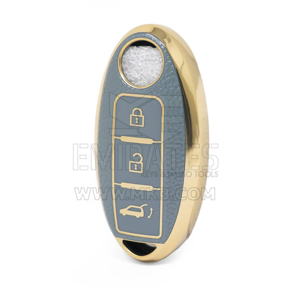 Nano – housse en cuir doré de haute qualité, pour clé télécommande Nissan, 3 boutons, couleur grise, NS-A13J3B