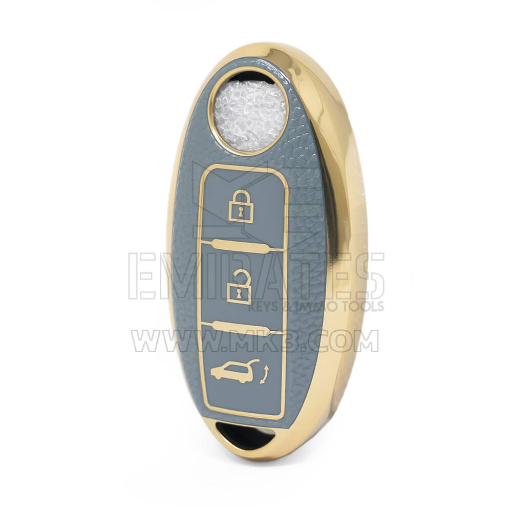 Nano Funda de cuero dorado de alta calidad para llave remota Nissan, 3 botones, Color gris NS-A13J3B