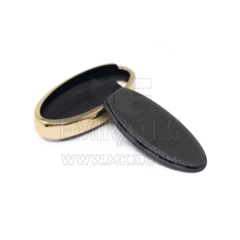 New Aftermarket Nano High Quality Gold Leather Cover For Nissan Remote Key 2 Buttons Black Color NS-A13J3C | Emirates Keys