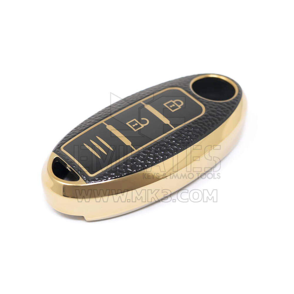 Nueva cubierta de cuero dorado Nano de alta calidad para llave remota de Nissan, 2 botones, Color negro, NS-A13J3C | Cayos de los Emiratos