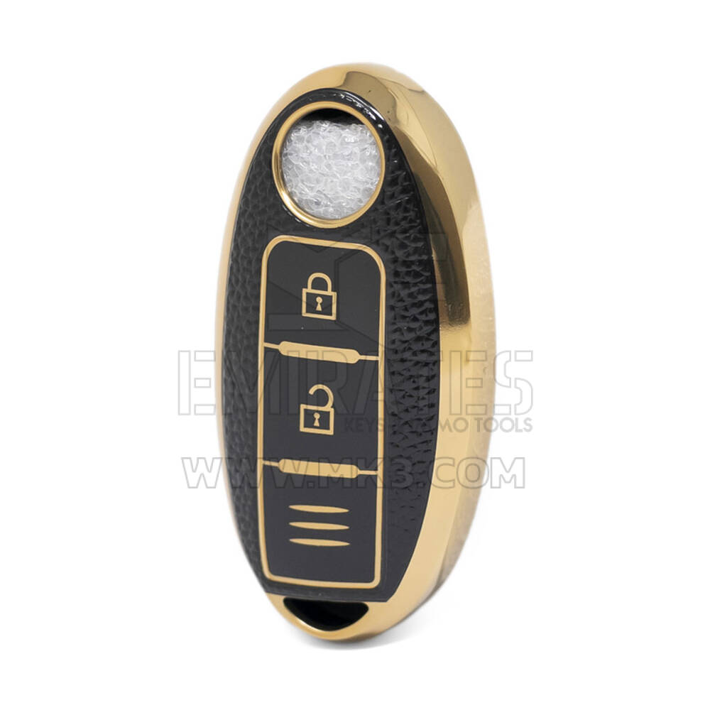 Nano Funda de cuero dorado de alta calidad para llave remota Nissan, 2 botones, Color negro, NS-A13J3C