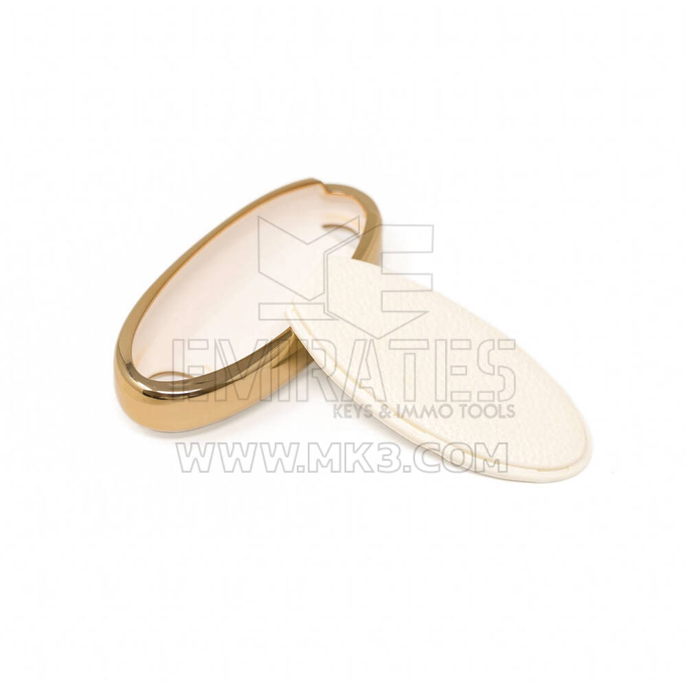 New Aftermarket Nano High Quality Gold Leather Cover For Nissan Remote Key 2 Buttons White Color NS-A13J3C | Emirates Keys