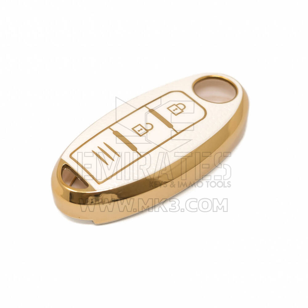 Nueva cubierta de cuero dorado Nano de alta calidad para llave remota de Nissan, 2 botones, Color blanco, NS-A13J3C | Cayos de los Emiratos