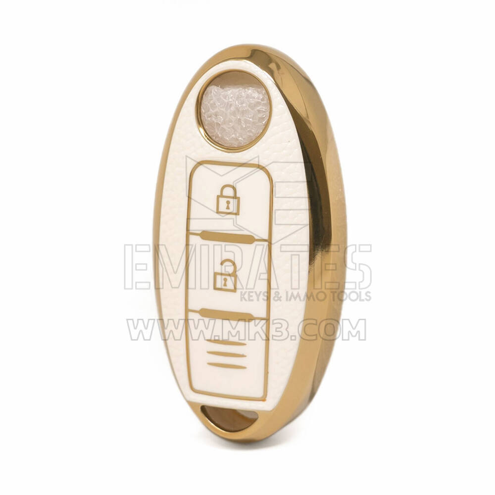 Nano – housse en cuir doré de haute qualité, pour clé télécommande Nissan, 2 boutons, couleur blanche, NS-A13J3C