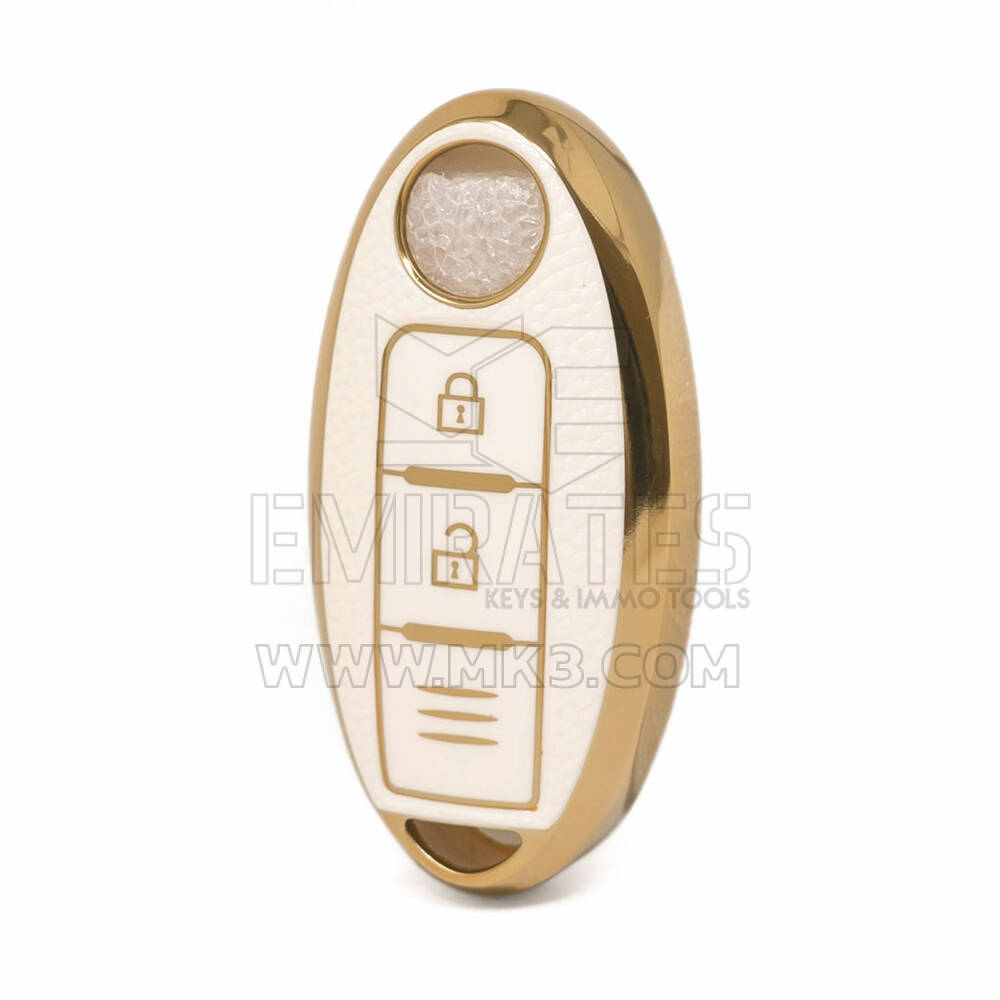 Nano Funda de cuero dorado de alta calidad para llave remota Nissan, 2 botones, Color blanco NS-A13J3C