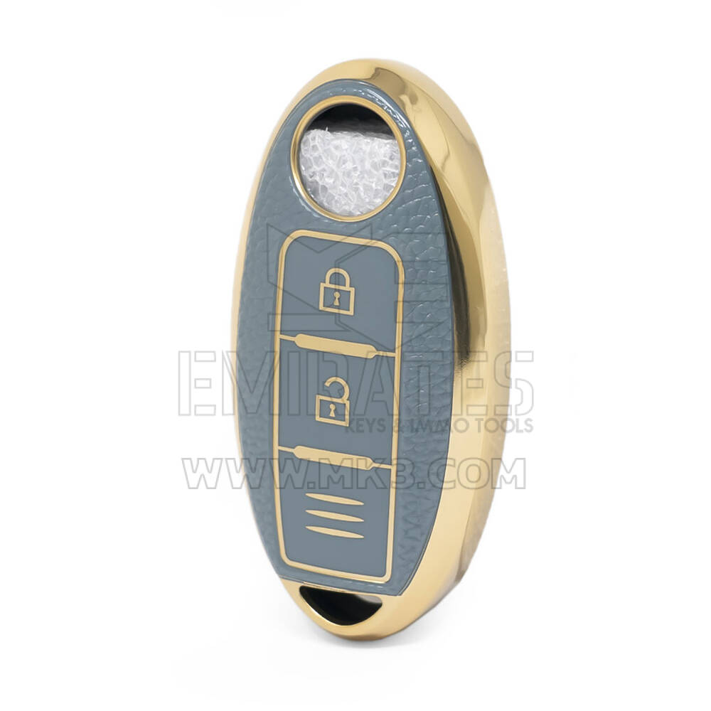 Nano Funda de cuero dorado de alta calidad para llave remota Nissan, 2 botones, Color gris NS-A13J3C