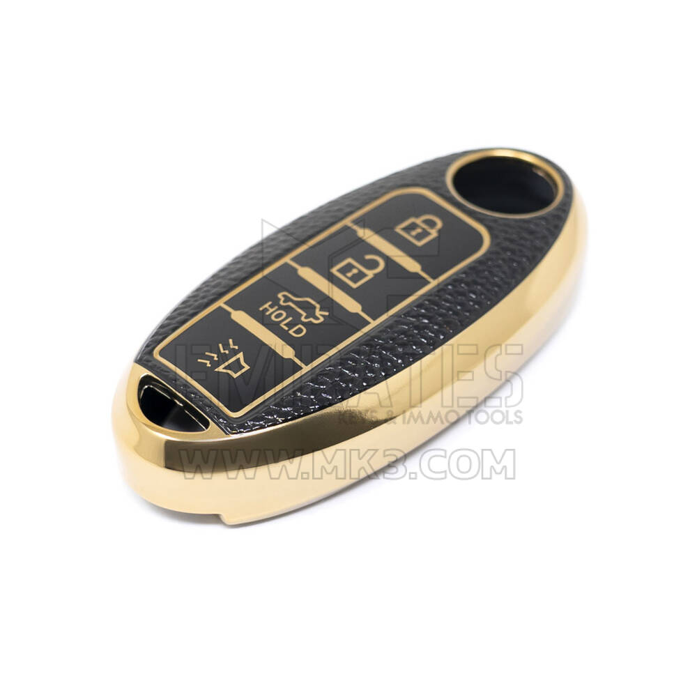 Nueva cubierta de cuero dorado Nano de alta calidad para llave remota de Nissan, 4 botones, Color negro, NS-A13J4A | Cayos de los Emiratos