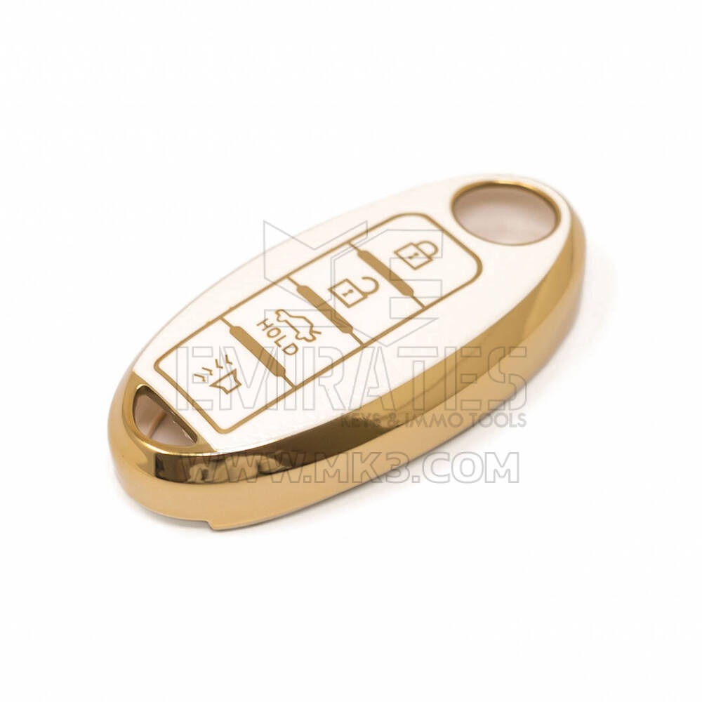 Novo aftermarket nano capa de couro dourado de alta qualidade para chave remota nissan 4 botões cor branca NS-A13J4A Chaves dos Emirados