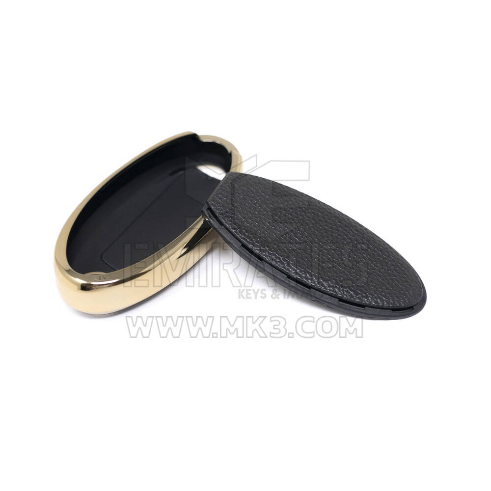 New Aftermarket Nano High Quality Gold Leather Cover For Nissan Remote Key 4 Buttons Black Color NS-A13J4B | Emirates Keys