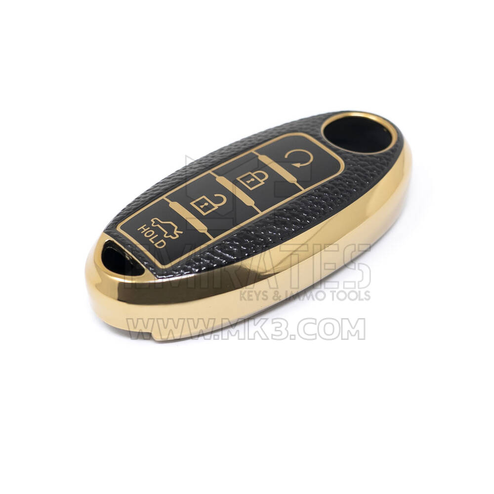 New Aftermarket Nano High Quality Gold Leather Cover For Nissan Remote Key 4 Buttons Black Color NS-A13J4B | Emirates Keys