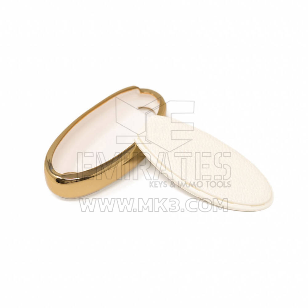 New Aftermarket Nano High Quality Gold Leather Cover For Nissan Remote Key 4 Buttons White Color NS-A13J4B | Emirates Keys