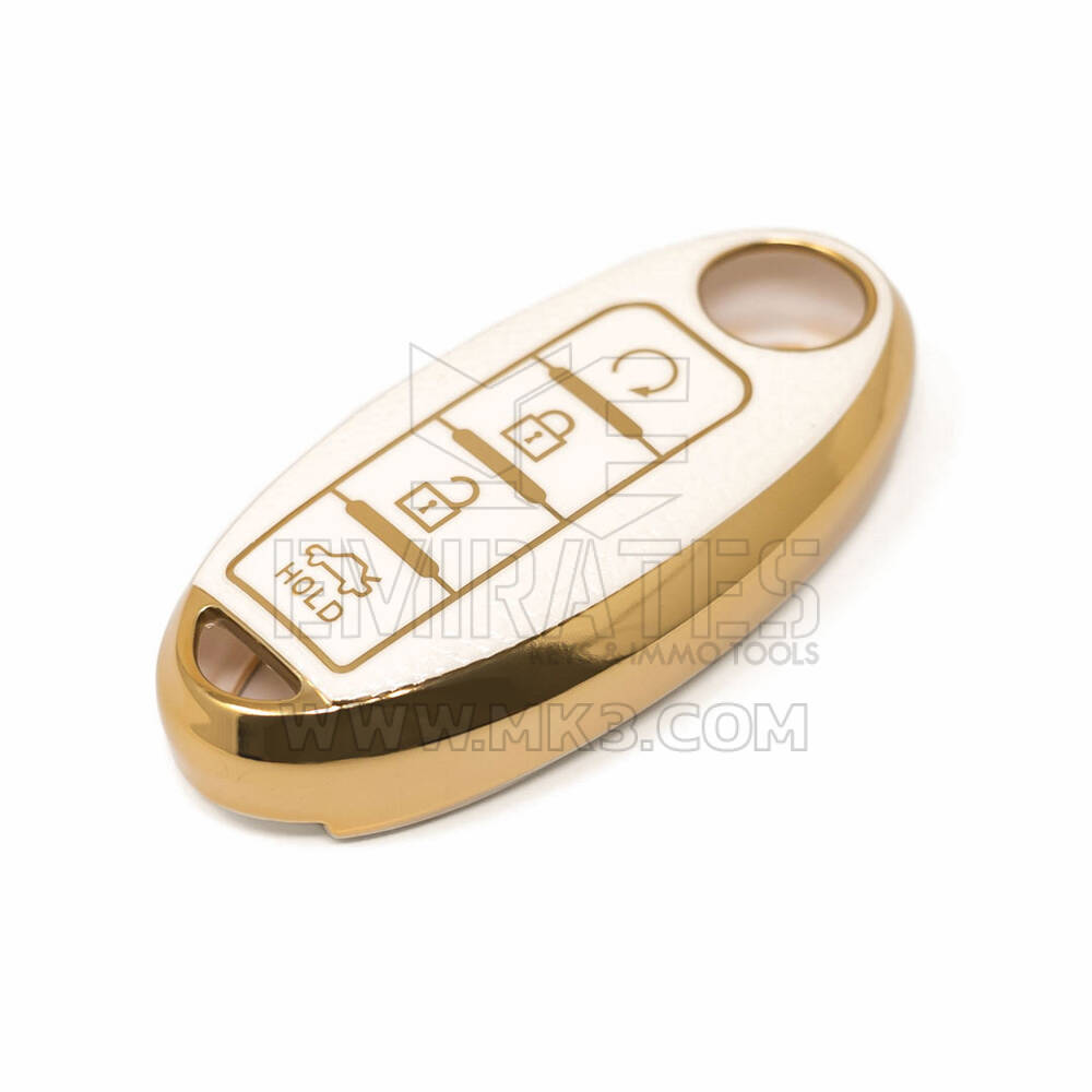 New Aftermarket Nano High Quality Gold Leather Cover For Nissan Remote Key 4 Buttons White Color NS-A13J4B | Emirates Keys