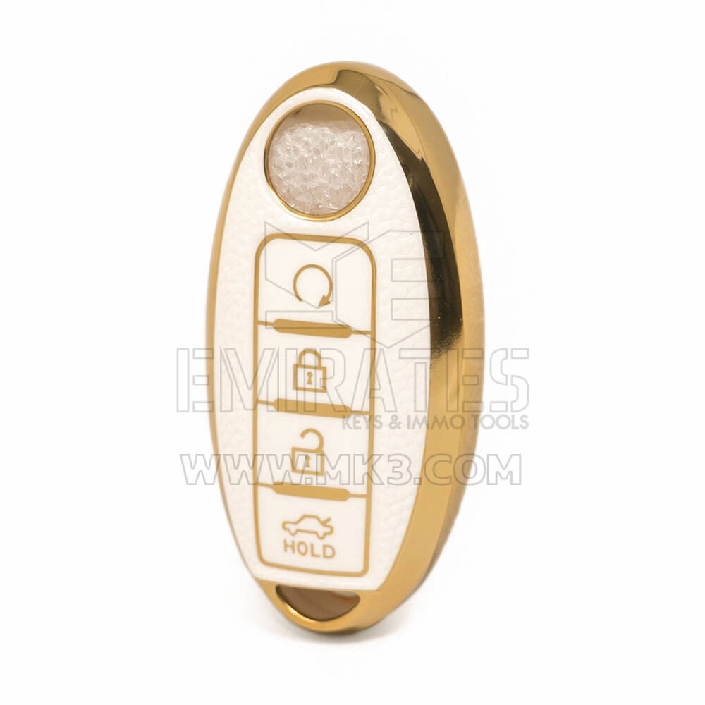 Nano – housse en cuir doré de haute qualité, pour clé télécommande Nissan, 4 boutons, couleur blanche, NS-A13J4B