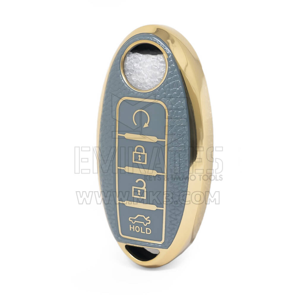 Nano High Quality Gold Leather Cover For Nissan Remote Key 4 Buttons Gray Color NS-A13J4B