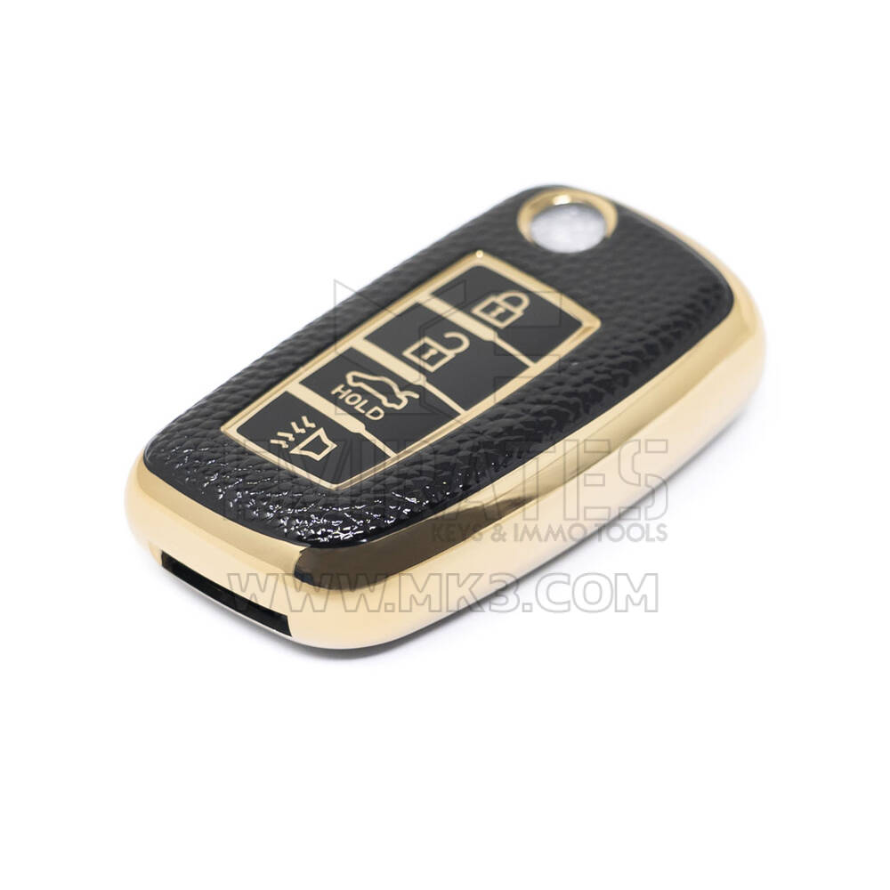 Novo aftermarket nano capa de couro dourado de alta qualidade para nissan flip remoto chave 4 botões cor preta NS-B13J4 Chaves dos Emirados