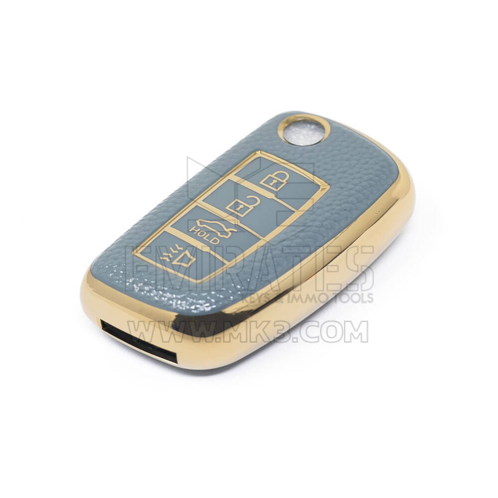Novo aftermarket nano capa de couro dourado de alta qualidade para nissan flip remoto chave 4 botões cor cinza NS-B13J4 Chaves dos Emirados