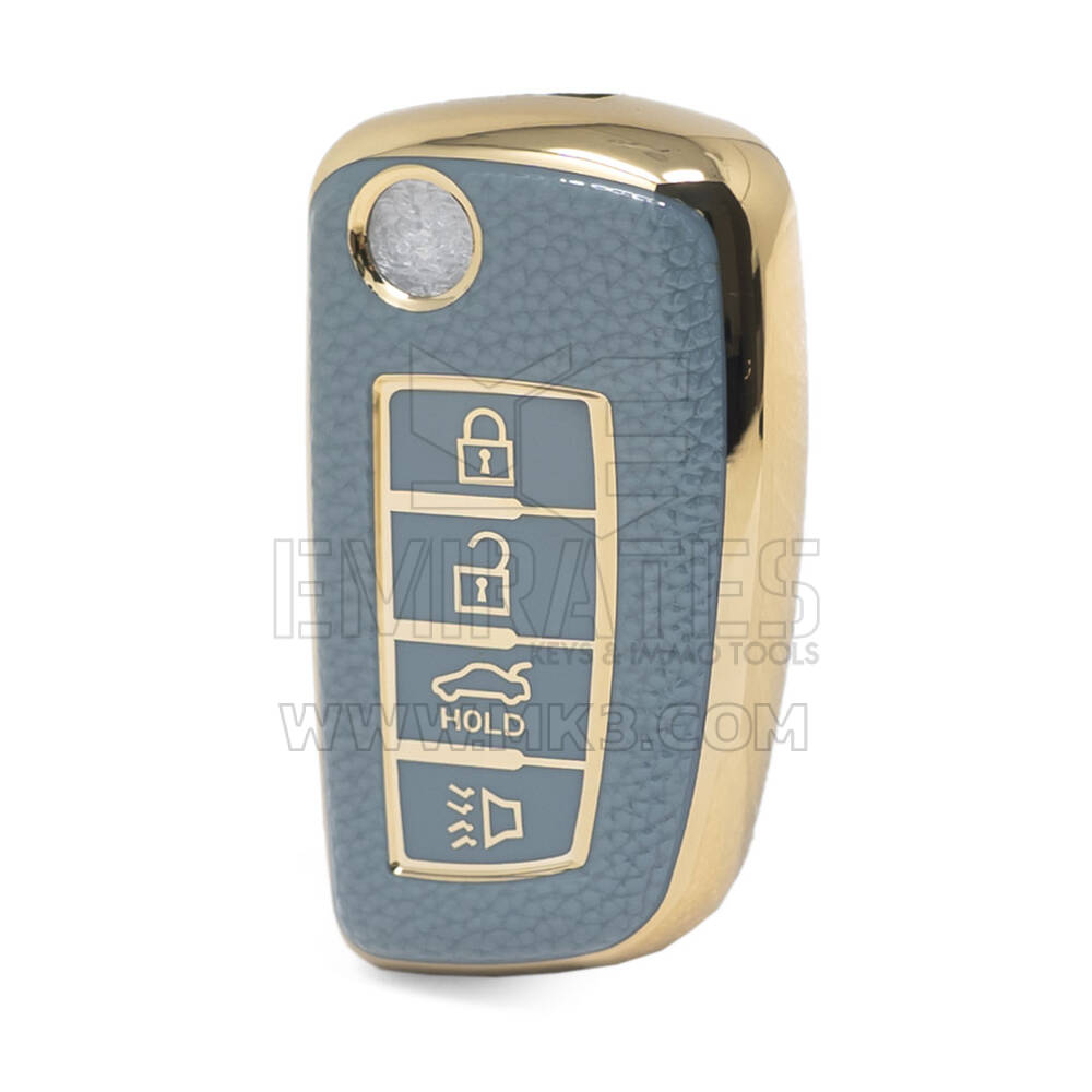 Nano High Quality Gold Leather Cover For Nissan Flip Remote Key 4 Buttons Gray Color NS-B13J4