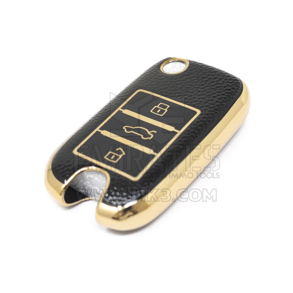 New Aftermarket Nano High Quality Gold Leather Cover For Roewe Flip Remote Key 3 Buttons Black Color RW-A13J | Emirates Keys
