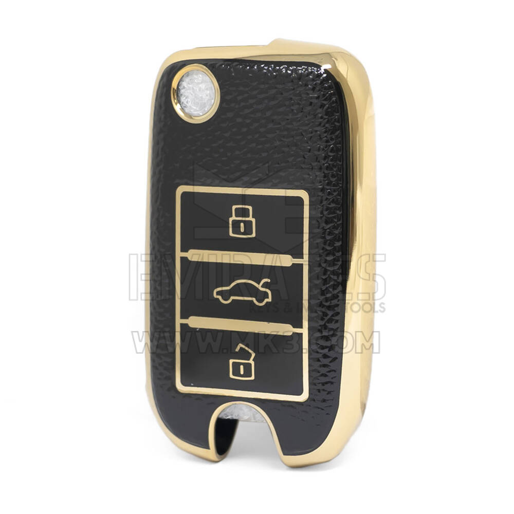 Nano High Quality Gold Leather Cover For Roewe Flip Remote Key 3 Buttons Black Color RW-A13J