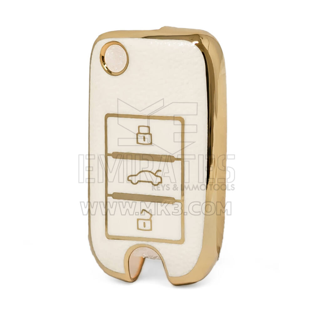 Funda de cuero dorado Nano de alta calidad para mando a distancia Roewe Flip, 3 botones, Color blanco, RW-A13J