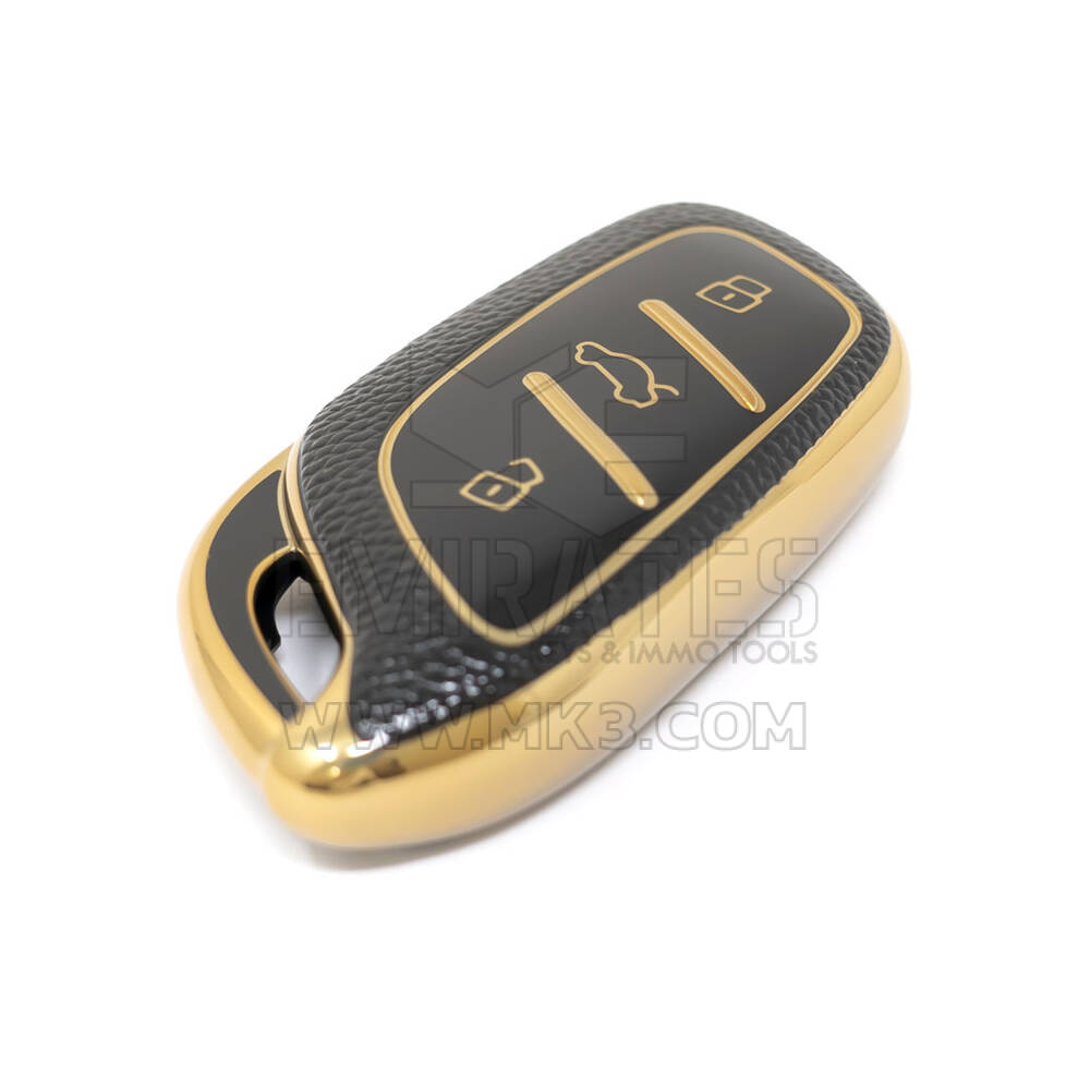 Nueva funda de cuero dorado Nano de alta calidad para mando a distancia Roewe, 3 botones, Color negro, RW-B13J | Cayos de los Emiratos