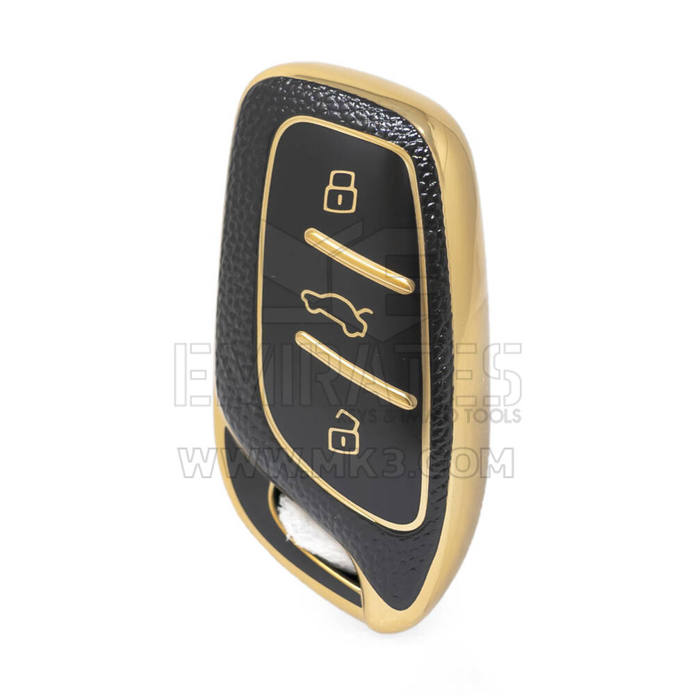 Funda de cuero dorado Nano de alta calidad para mando a distancia Roewe, 3 botones, Color negro, RW-B13J