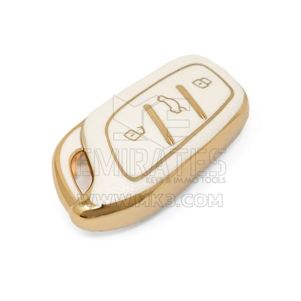 Nueva funda de cuero dorado Nano de alta calidad para mando a distancia Roewe, 3 botones, Color blanco, RW-B13J | Cayos de los Emiratos