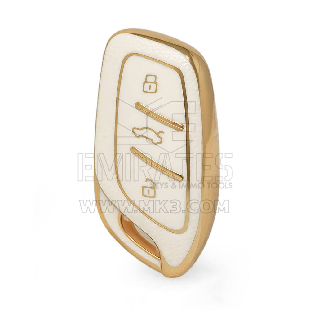 Funda de cuero dorado Nano de alta calidad para mando a distancia Roewe, 3 botones, Color blanco, RW-B13J