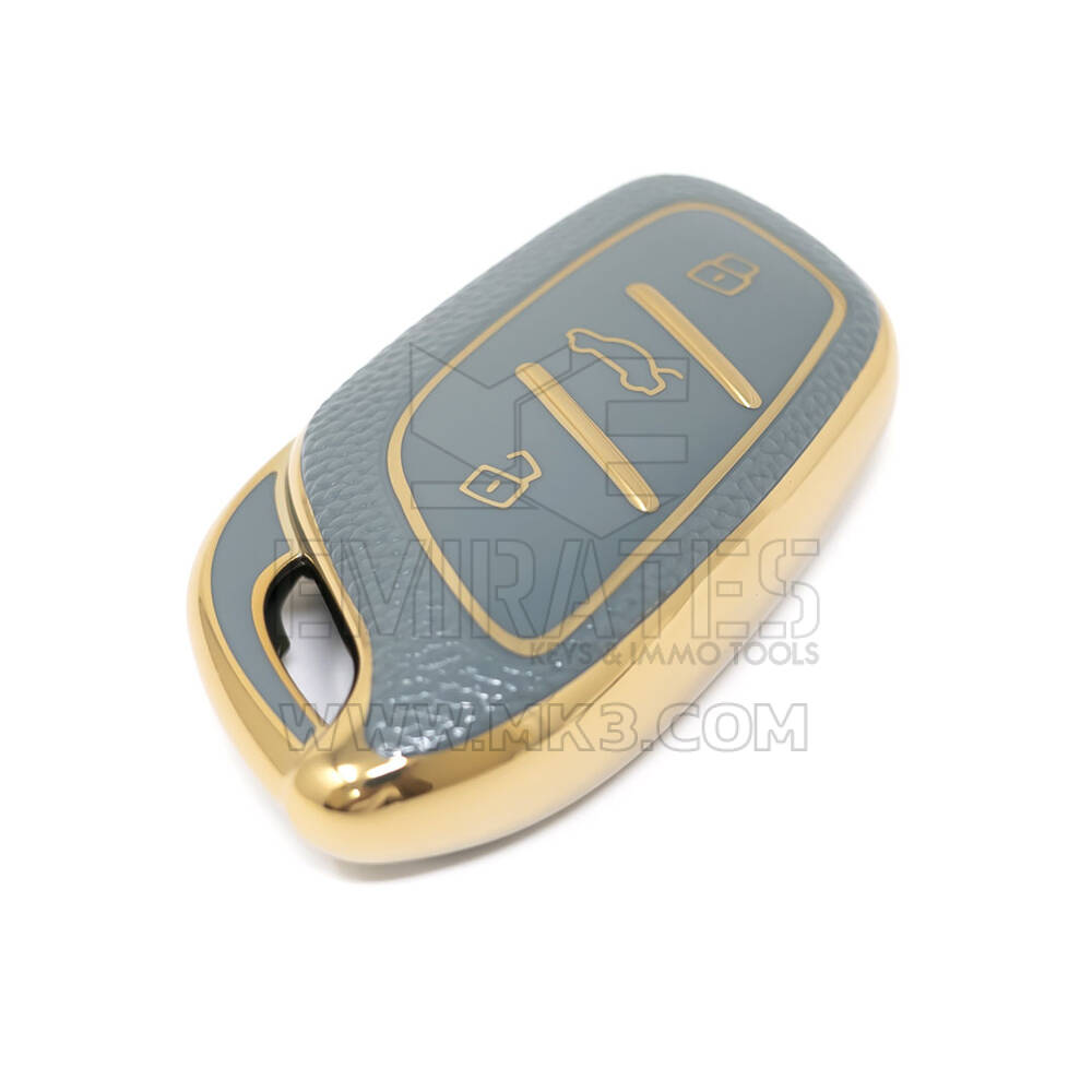 Nueva funda de cuero dorado Nano de alta calidad para mando a distancia Roewe, 3 botones, Color gris, RW-B13J | Cayos de los Emiratos
