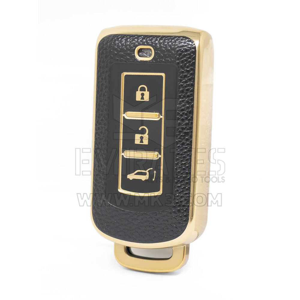 Nano High Quality Gold Leather Cover For Mitsubishi Remote Key 3 Buttons Black Color MSB-A13J