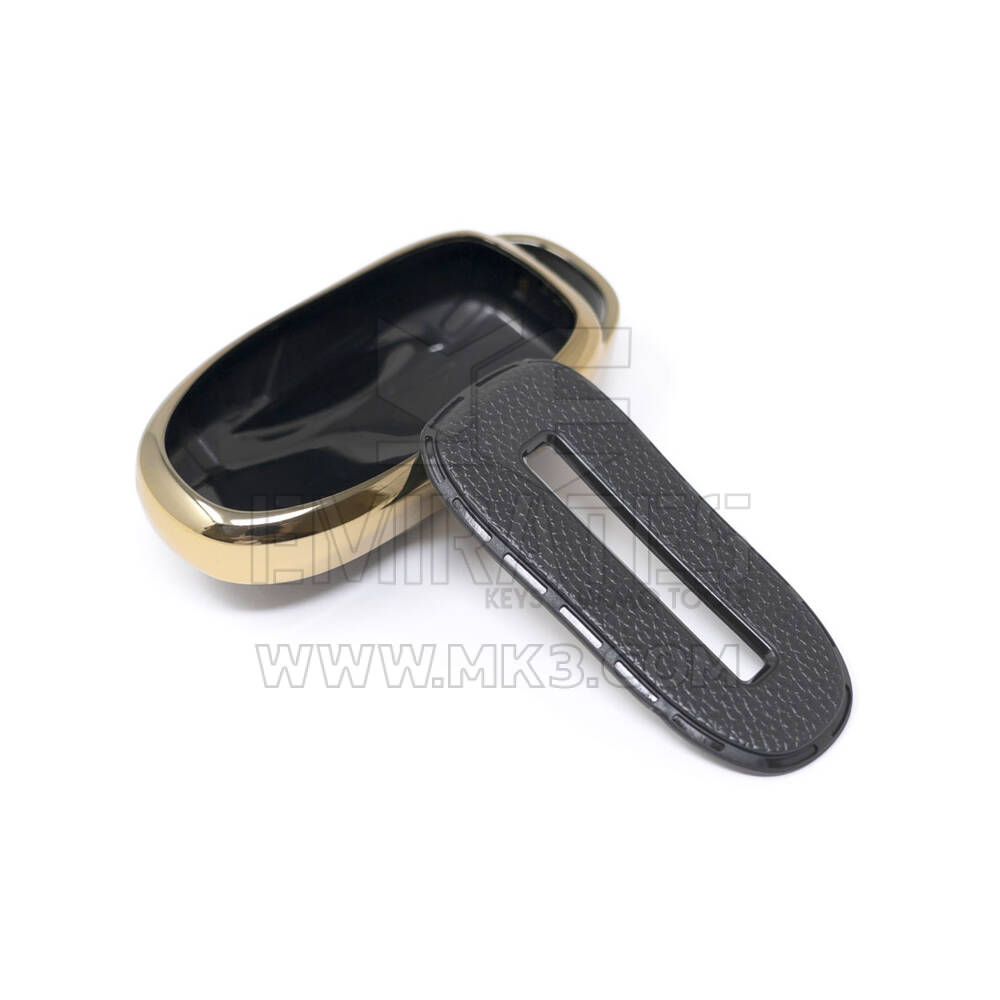 New Aftermarket Nano High Quality Gold Leather Cover For Tesla Remote Key 3 Buttons Black Color TSL-A13J | Emirates Keys