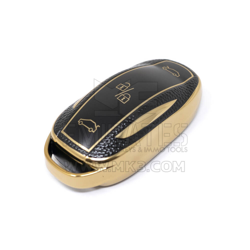New Aftermarket Nano High Quality Gold Leather Cover For Tesla Remote Key 3 Buttons Black Color TSL-A13J | Emirates Keys