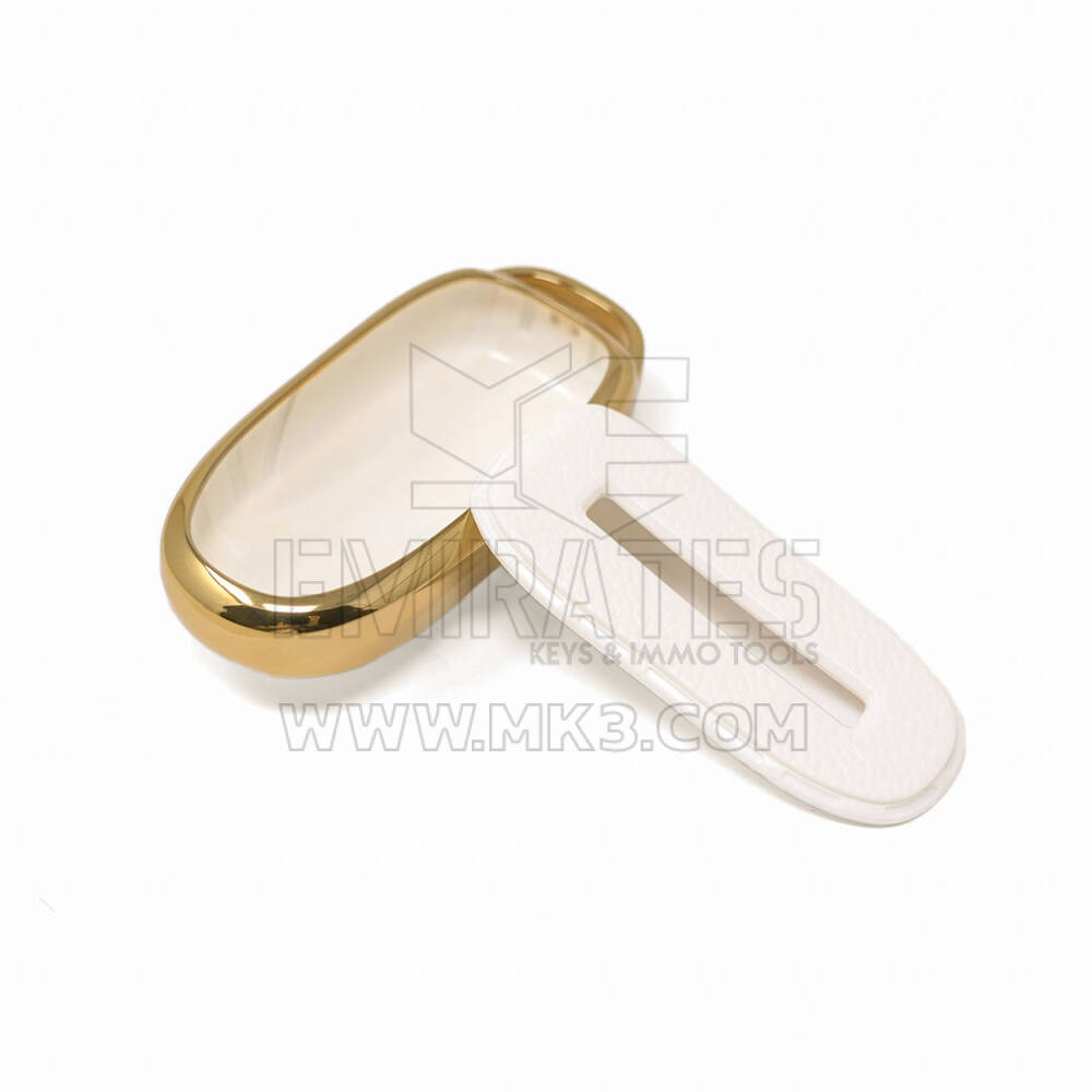 New Aftermarket Nano High Quality Gold Leather Cover For Tesla Remote Key 3 Buttons White Color TSL-A13J | Emirates Keys