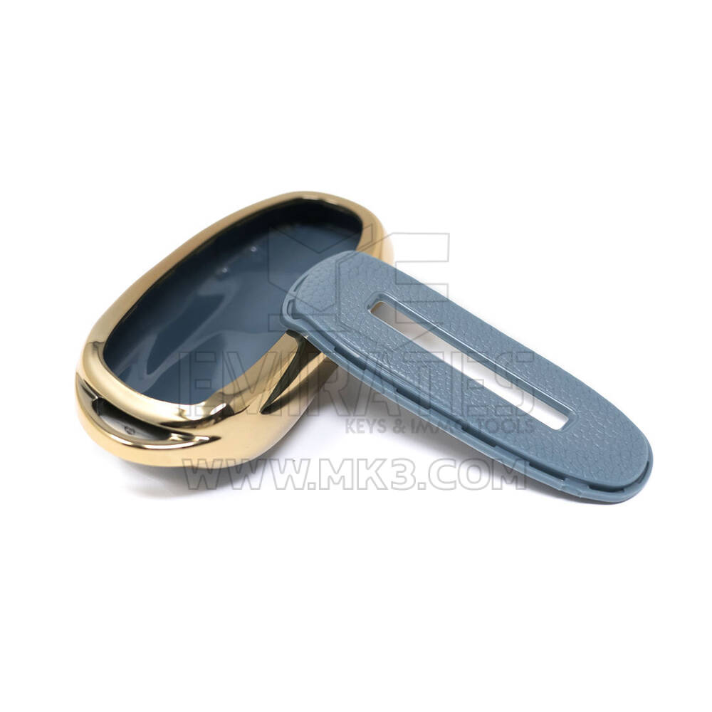 New Aftermarket Nano High Quality Gold Leather Cover For Tesla Remote Key 3 Buttons Gray Color TSL-A13J | Emirates Keys