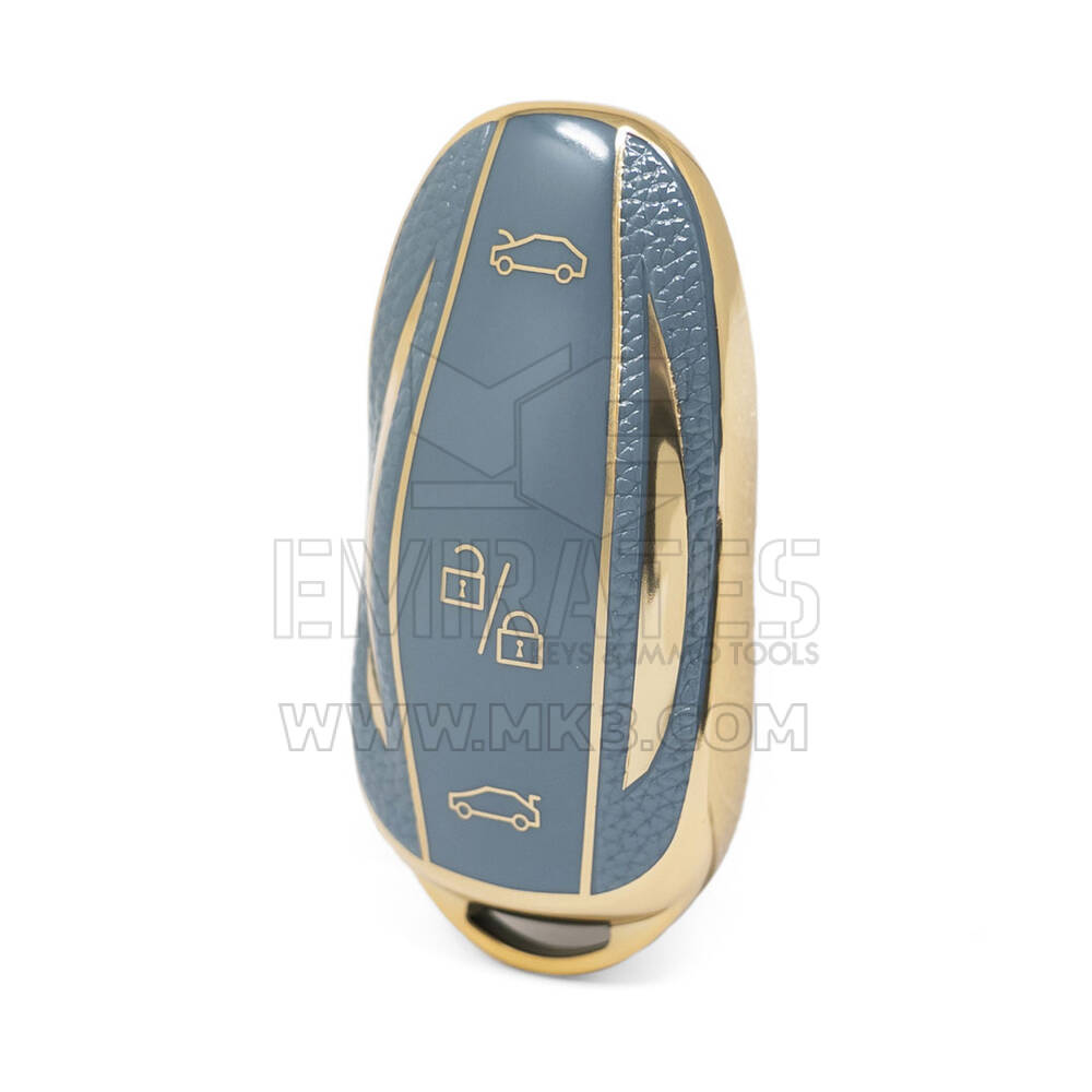 Nano High Quality Gold Leather Cover For Tesla Remote Key 3 Buttons Gray Color TSL-A13J
