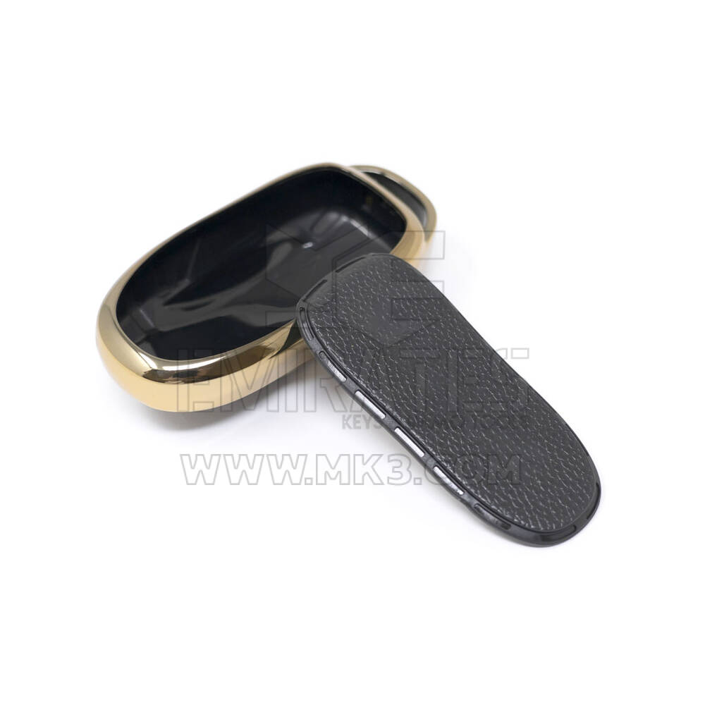 New Aftermarket Nano High Quality Gold Leather Cover For Tesla Remote Key 3 Buttons Black Color TSL-B13J | Emirates Keys