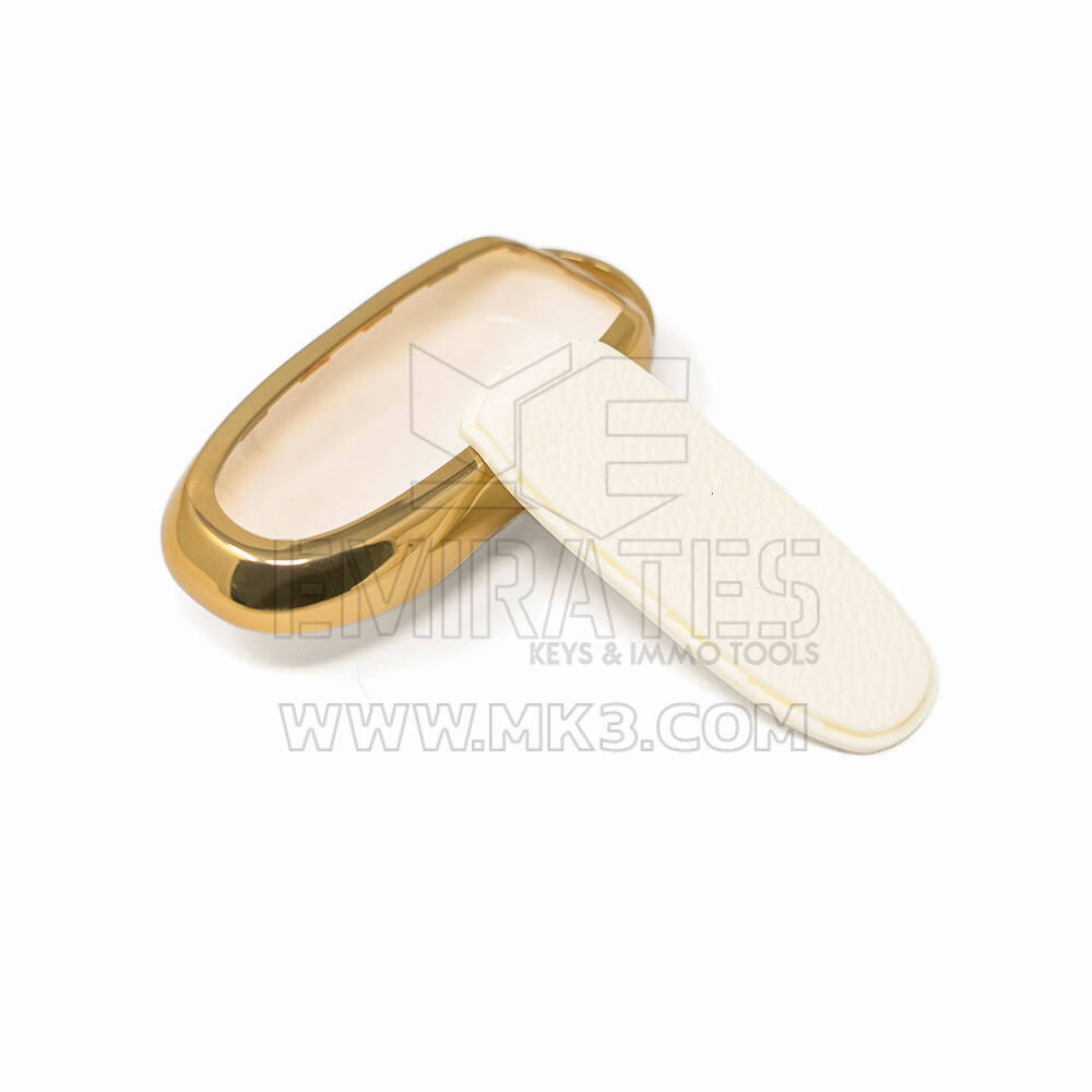 New Aftermarket Nano High Quality Gold Leather Cover For Tesla Remote Key 3 Buttons White Color TSL-B13J | Emirates Keys