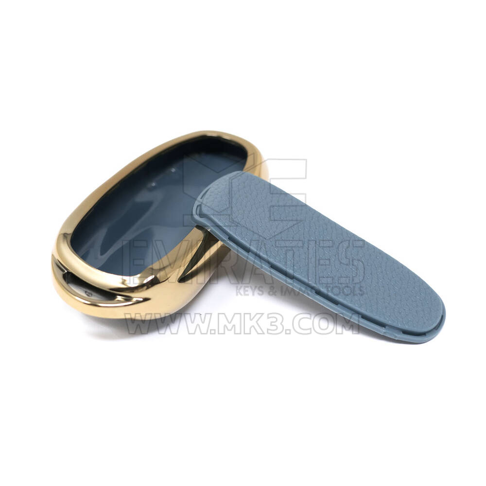 New Aftermarket Nano High Quality Gold Leather Cover For Tesla Remote Key 3 Buttons Gray Color TSL-B13J | Emirates Keys